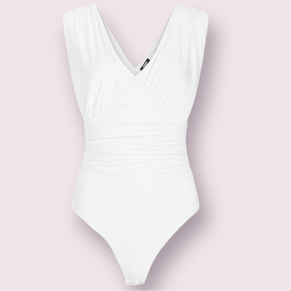 Express Compression Body Contour Double Layer Empire V-Neck Thong Bodysuit